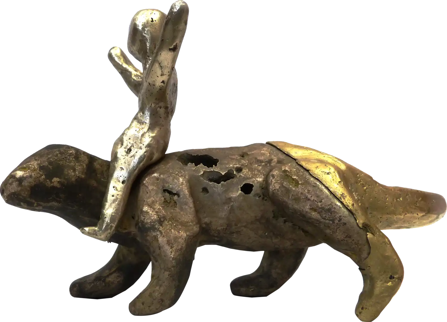 sculpture en bronze massif d'un cavalier chevauchant 